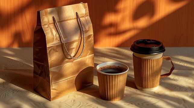 Minimalist mockup of a brown paper bag packaging for artisan natural coffee brand design