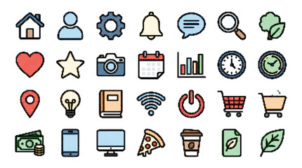 Colorful vector icon set with technology and lifestyle themes © fariya
