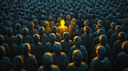 Fototapeta premium A radiant human figure among shadows represents leadership and individuality in resource selection