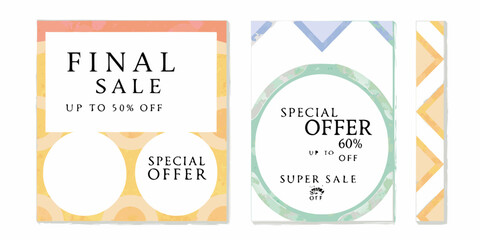 Naklejka premium Colorful Abstract Sale Banner Collection Geometric Shapes And Text
