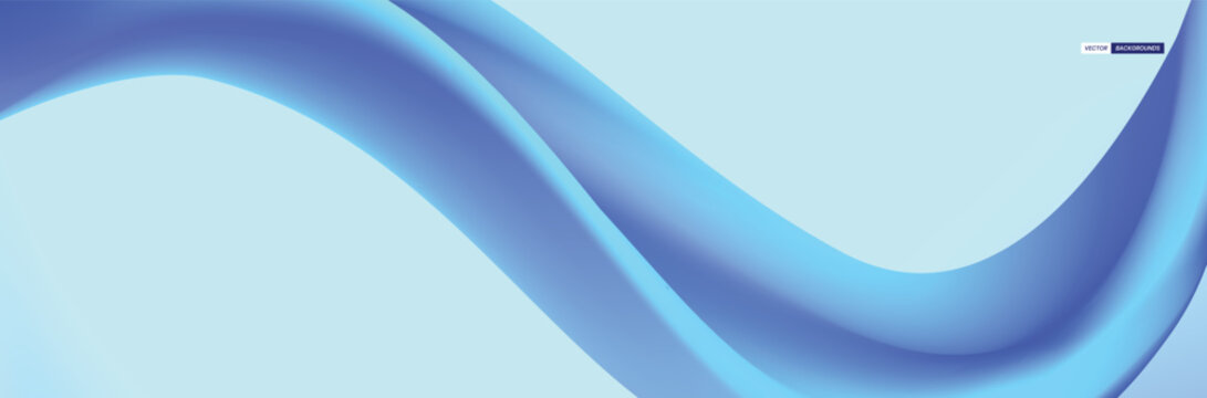 Abstract horizontal background featuring smooth, flowing blue waves with a soft, minimalist gradient design.