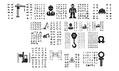 Construction Black Glyph Icon Set  Black glyph icon set for construction, engineering, infrastructure, heavy equipment, and building projects. © Alamin