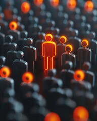 Obraz premium A glowing figure among silhouettes representing leadership and individuality in human resources