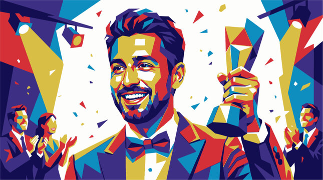 Man holding award in celebration.