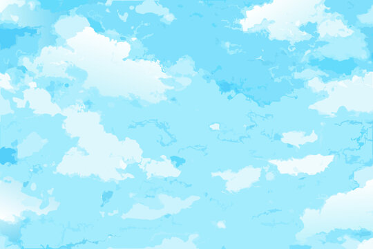 Watercolor clouds and blue sky background with soft texture