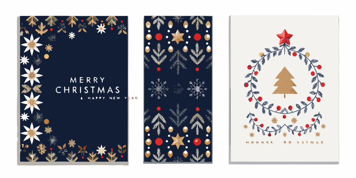 Floral ornament pattern on greeting cards navy and cream color scheme