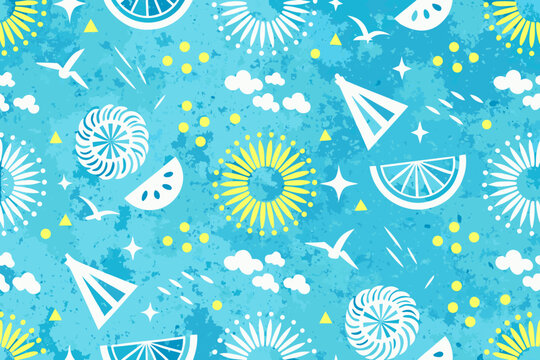 Summer Motif Pattern With Citrus Slices Birds And Floral Elements