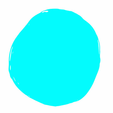 Cyan circular paint stroke with textured edges on a white background