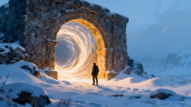 Person standing in front of glowing archway