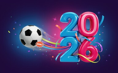 Fototapeta premium Soccer ball with 2020 celebration lights