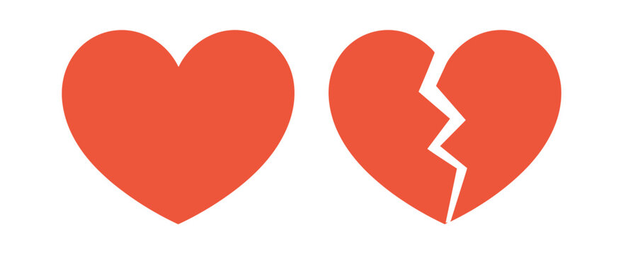 Whole Heart vs Broken Heart. A visual representation of love's journey, contrasting a complete, unbroken heart with one that is shattered into pieces.
