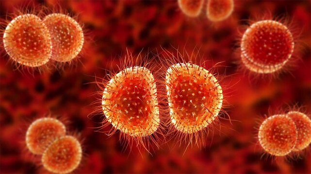 Neisseria bacteria, 3D animation showing Gram-negative diplococci associated with meningococcal disease and gonorrhoea in humans.