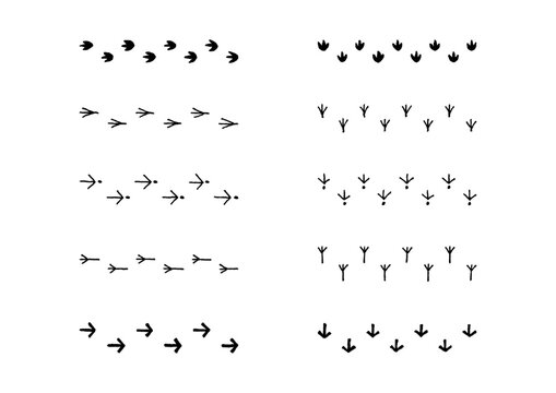鳥の足跡がジグザグに並んでいる手書きのおしゃれなラインセット1（黒）