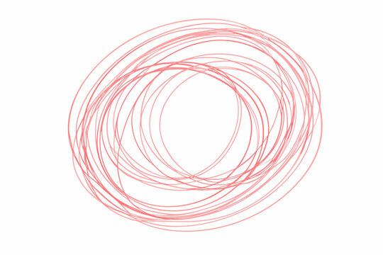 Loose circular scribble in coral pink isolated on a white background