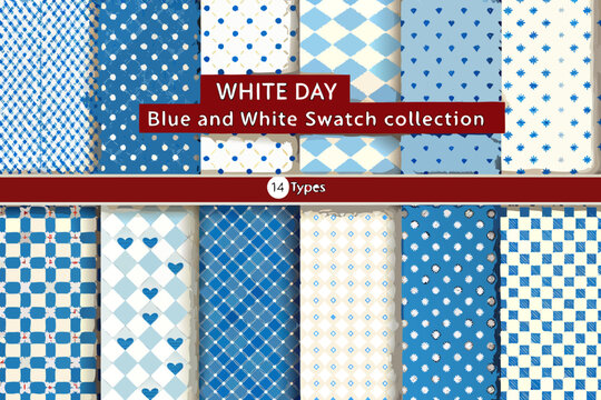 Blue and white pattern collection repeating geometric and floral designs