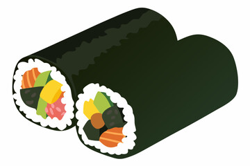Japanese Sushi Roll Illustration Isometric Style With White Background © Tarun