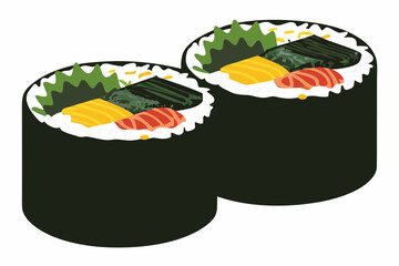 Japanese Sushi Rolls Flat Vector Illustration With White Background © Tarun