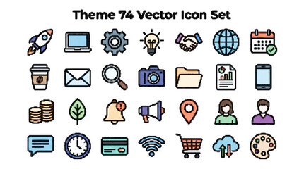 Fototapeta premium Colorful flat design vector icons set for technology and business themes