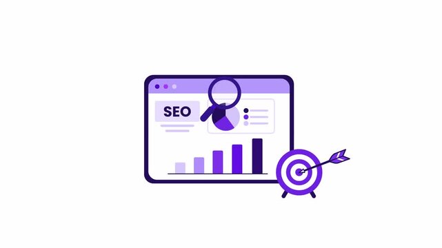 SEO Analytics Dashboard with Search Optimization Charts and Target Marketing Alpha Channel Motion Graphics