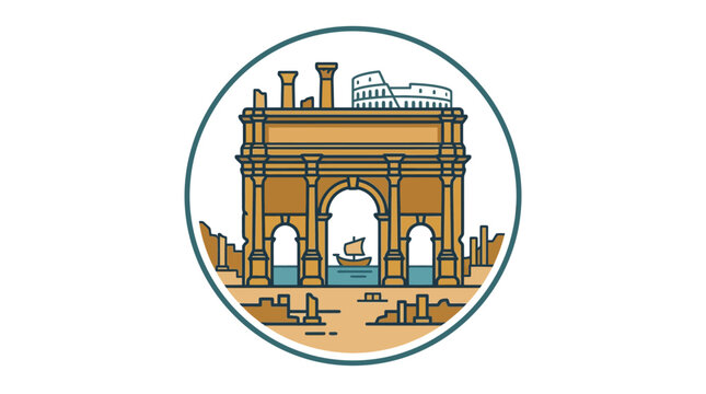 Circular Roman Arch of Constantine landmark icon.
