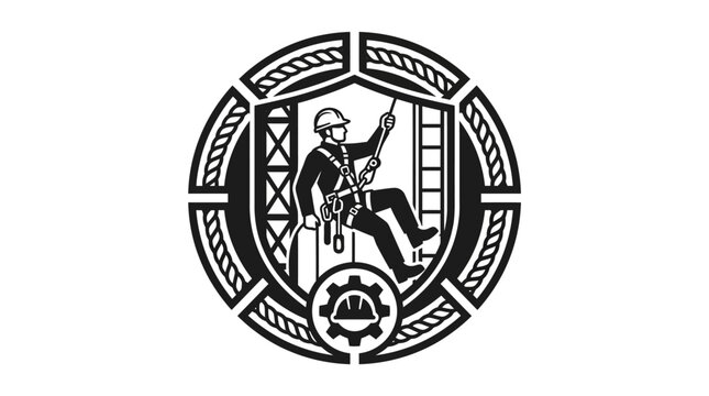 Circular rope access safety logo with technician figure.