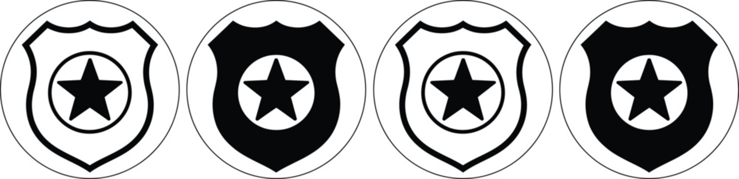 Four military badge icons with star in black and white