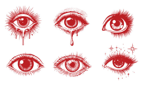 Artistic red eyes illustrations vector set