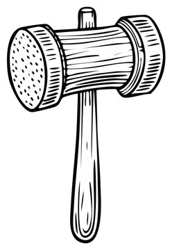Wooden meat tenderizer mallet kitchen tool illustration with textured surface
