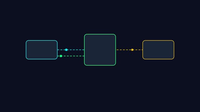 Animated flow chart diagram with connected square shapes featuring smooth motion in this digital video clip