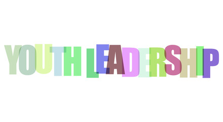 Fototapeta premium Colorful overlapping typography of the text youth leadership featuring vibrant letters on transparent background