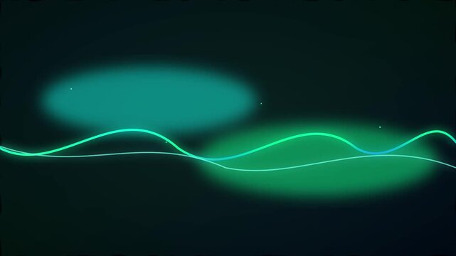 Glowing teal light waves moving across a dark digital background in this smooth abstract video clip