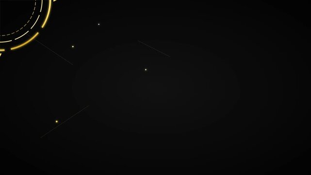 Glowing golden circular interface elements floating in dark space for a futuristic digital motion video clip