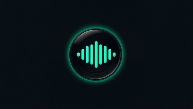 黒い円形ボタンに音の波形が光る音楽アプリ用アイコン