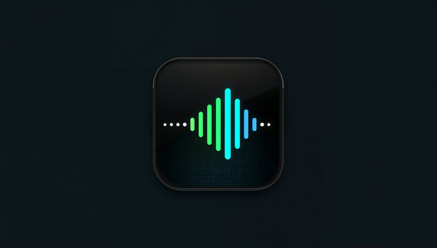 黒い円形ボタンに音の波形が光る音楽アプリ用アイコン