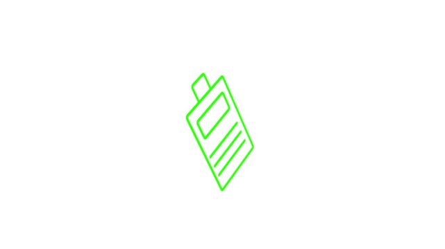 Isometric line art animation of a tilted green neon cosmetic bottle container on clean white background