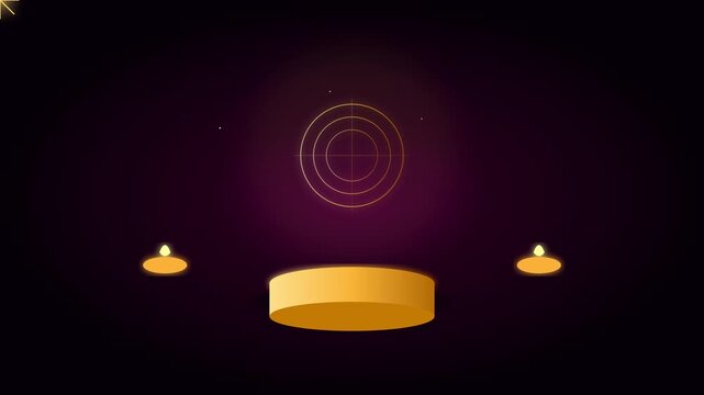 Golden circular platform glowing in dark space with animated light rings for product display video footage