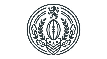 Obraz premium Circular sports seal with football and lion crest.
