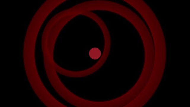Red concentric circles rotating in dark digital motion animation for abstract background visual effect design endless loop