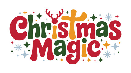 Christmas magic typography with reindeer and religious cross symbol for festive holiday greeting cards and seasonal winter celebrations © BlackVault Designs