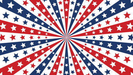 Obraz premium USA Patriotic Starburst Background with Red White and Blue Rays, American Stars Burst Vector Design for Independence Day, Fourth of July and 250 Anniversary Celebration