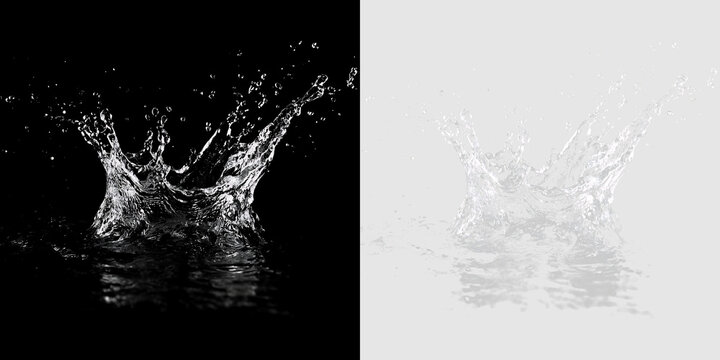 Water splash occurs on transparent background during daytime with sunlight reflecting on the surface