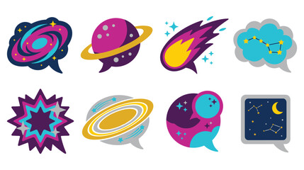 Space themed speech bubbles set with planet galaxy comet constellation and star night views. © MST. RATNA AKTER