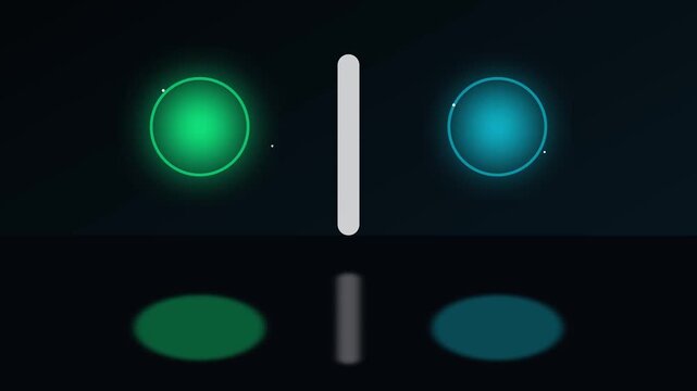 Glowing green and blue neon circles rotate in this abstract digital motion background video loop animation