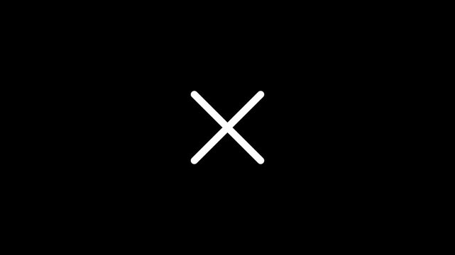 White x mark symbol centered on a black background appearing in a smooth digital motion clip