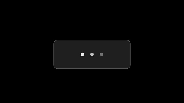 Loading dots animation with gray circular indicators pulsating inside a rounded rectangular box video footage