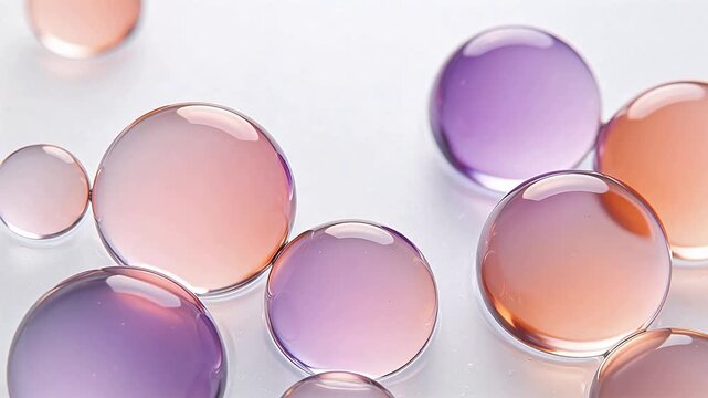 Colorful glass spheres on white surface