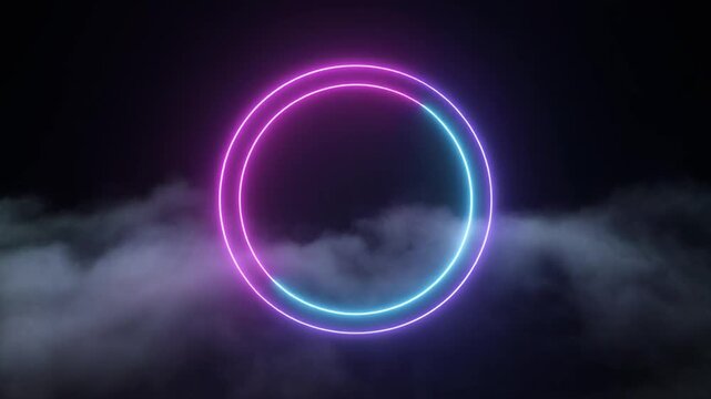 Circle light animation spins neon ring tracks. Cyan magenta laser lines path shimmering interface paths. Minimal smoke vector interface graphics loop clean black backdrops.