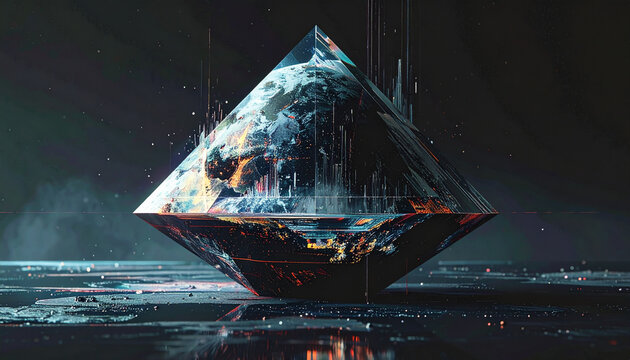 Futuristic Crystal Pyramid in a Bleak Landscape