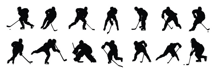 Fototapeta premium Ice Hockey Player Silhouettes On White Background