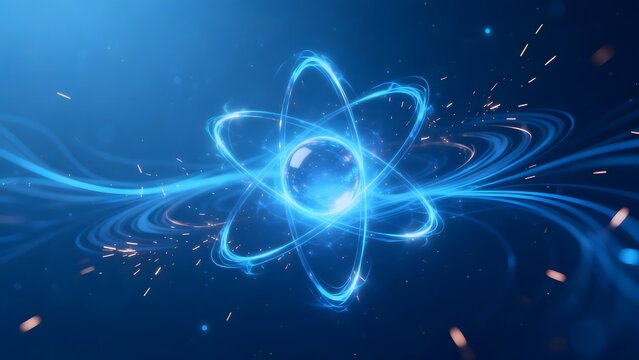 Abstract atomic structure with glowing orbits